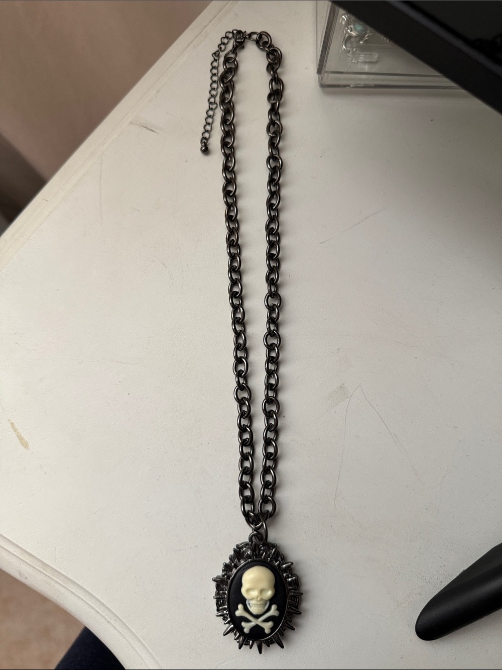 Gothic Black Skull Cameo Pendant Necklace